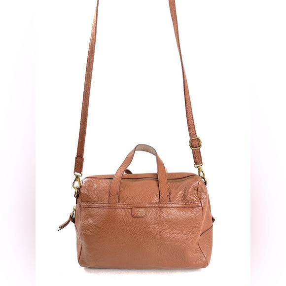 FOSSIL Brown Pebbled Leather Medium Barrel Duffle Crossbody Bag Brass 1145 - Picture 1 of 11